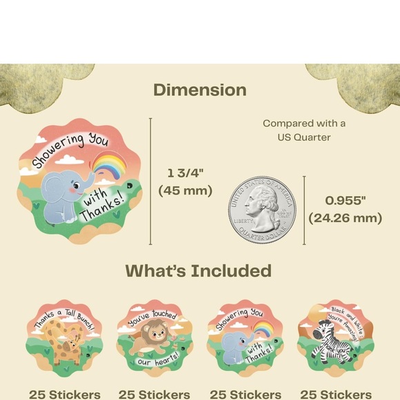 Decvel, 100 count,Animal Themed Thank You Stickers - Picture 3 of 8